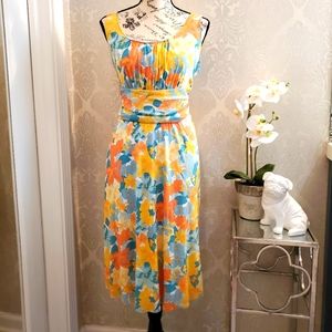 Nicole Miller Tea Length Floral Dress